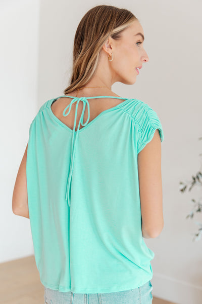 Ruched Cap Sleeve Top in Neon Blue - Online Only!