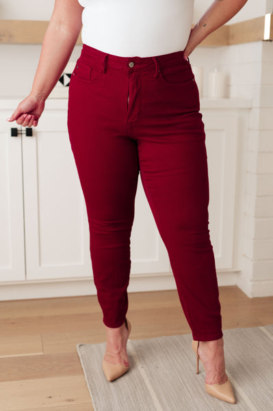 Judy Blue High Rise Control Top Skinny Jeans Scarlet - Online Only!