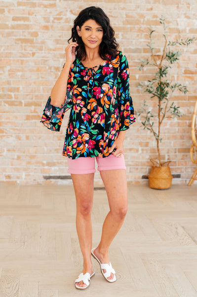 Black and Emerald Floral Bell Sleeve Top - Online Only!