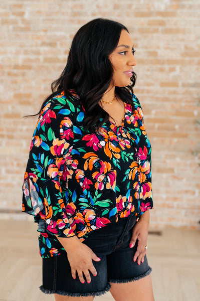 Black and Emerald Floral Bell Sleeve Top - Online Only!