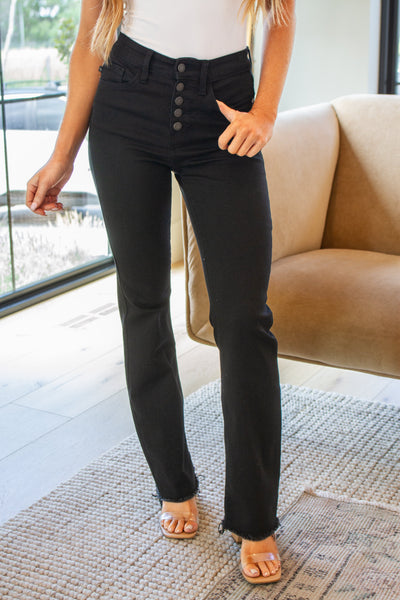 Judy Blue High Rise Button Fly Bootcut Jeans in Black - Online Only!