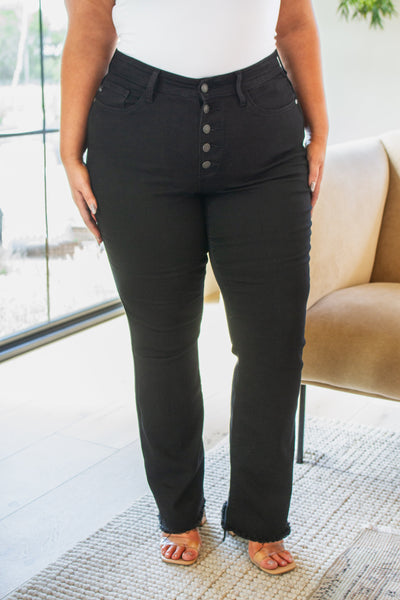 Judy Blue High Rise Button Fly Bootcut Jeans in Black - Online Only!