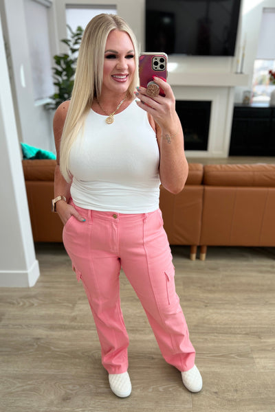 Peggy High Rise Cargo Straight Jeans in Pink - Online Only!