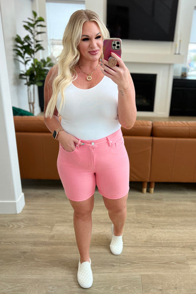 Jenna High Rise Control Top Cuffed Shorts in Pink - Online Only!