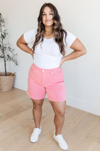 Jenna High Rise Control Top Cuffed Shorts in Pink - Online Only!