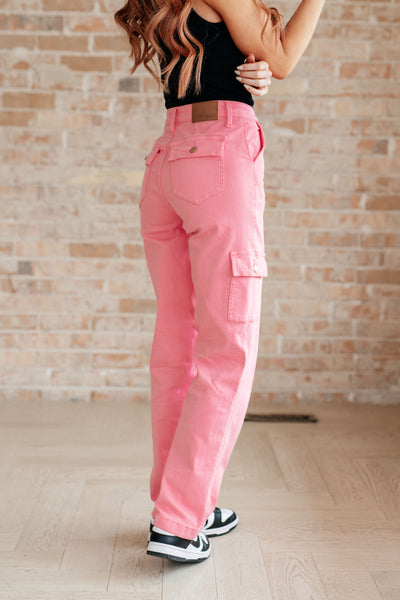 Peggy High Rise Cargo Straight Jeans in Pink - Online Only!