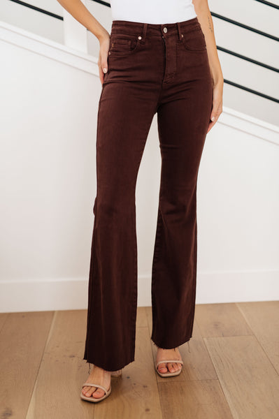 Judy Blue High Rise Control Top Flare Jeans in Espresso - Online Only!