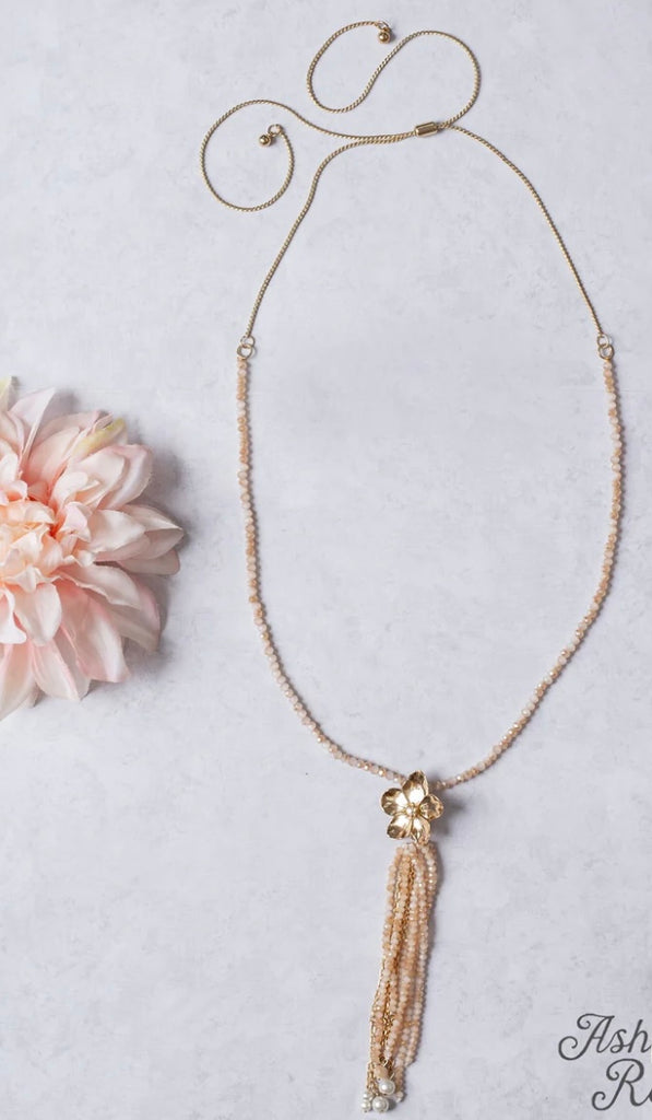 Gold Flower Tassel Necklace