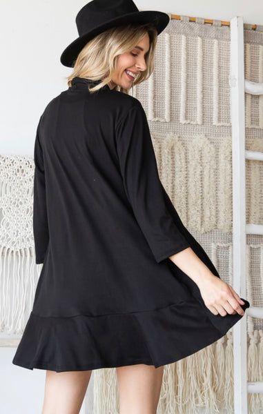 FINAL SALE Black 3/4 Sleeve Ruffle Cardigan